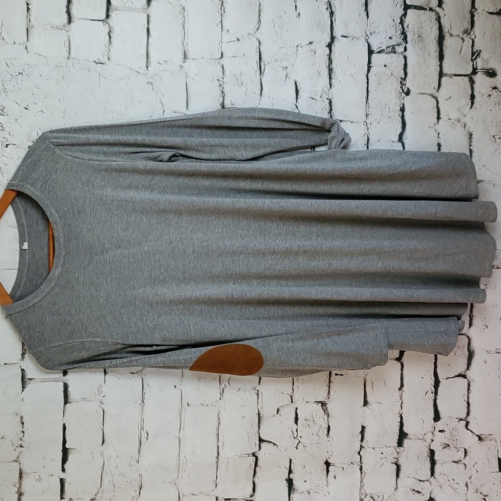 Gray T-Shirt Dress with Elbow Patches